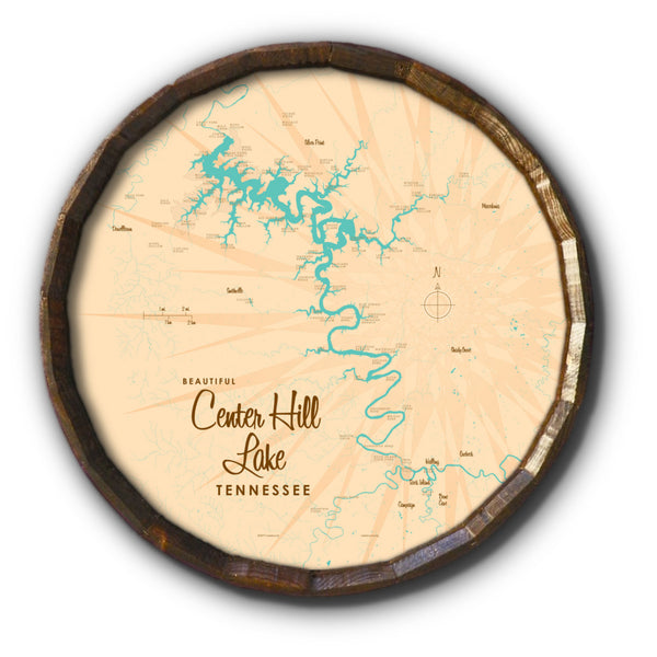 Center Hill Lake, Tennessee, Barrel End Map Art