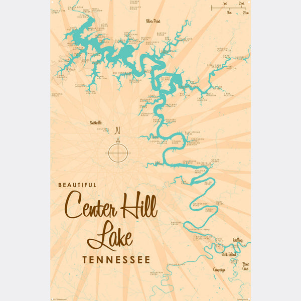 Rustic Wood Sign Map Art of Center Hill Lake