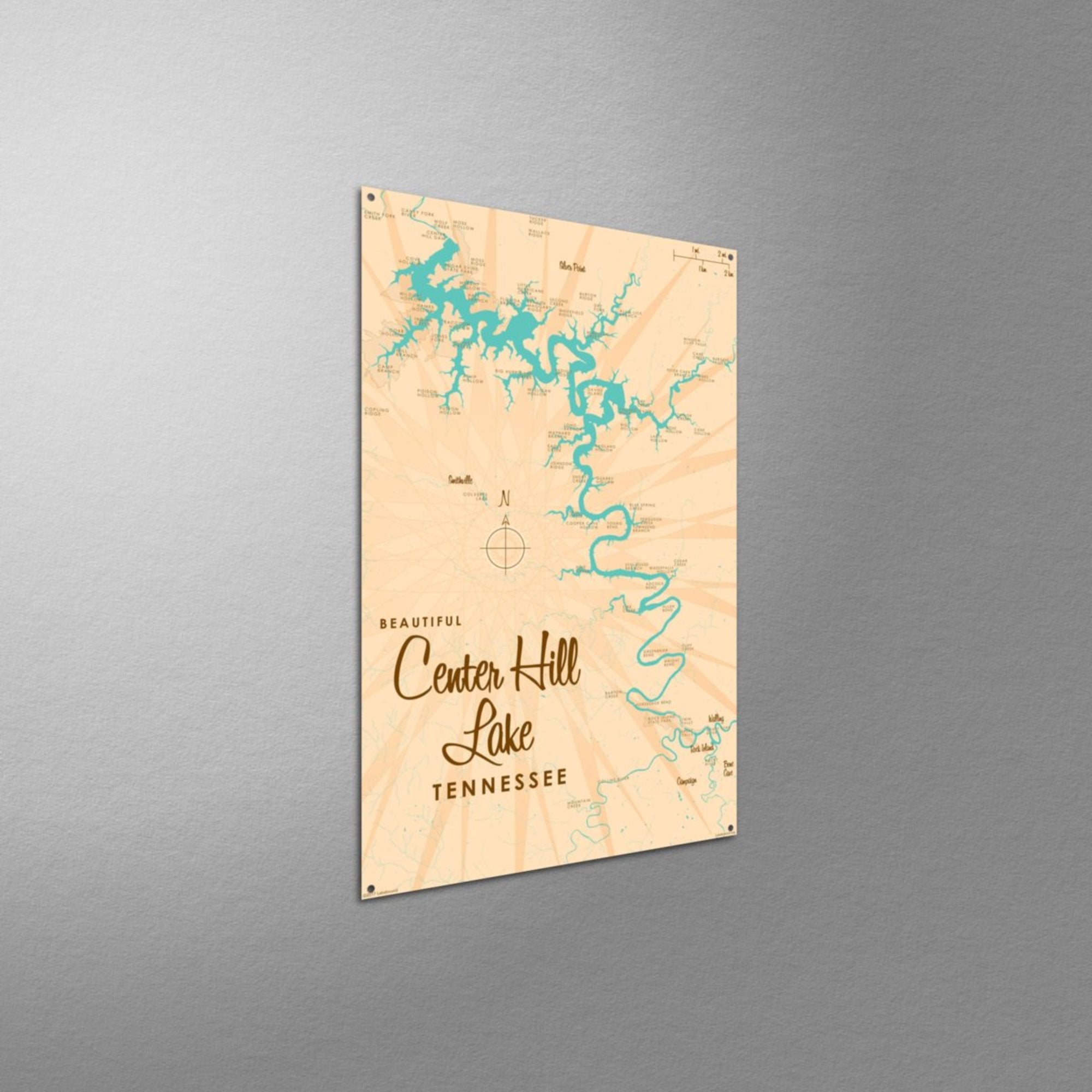 Center Hill Lake Tennessee, Metal Sign Map Art