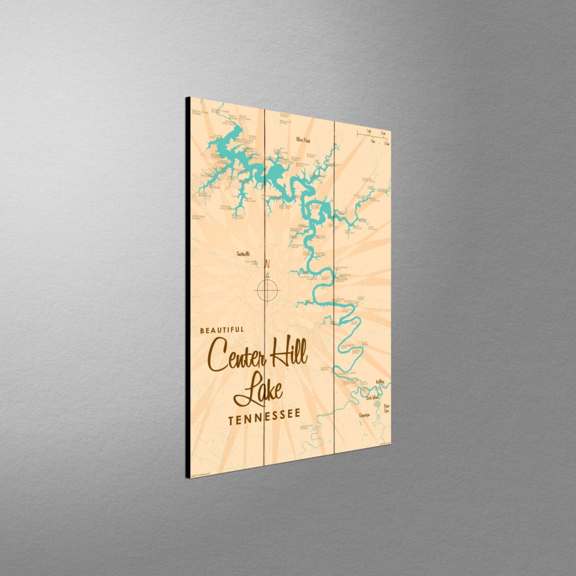 Center Hill Lake, Tennessee, Wood Sign Map Art