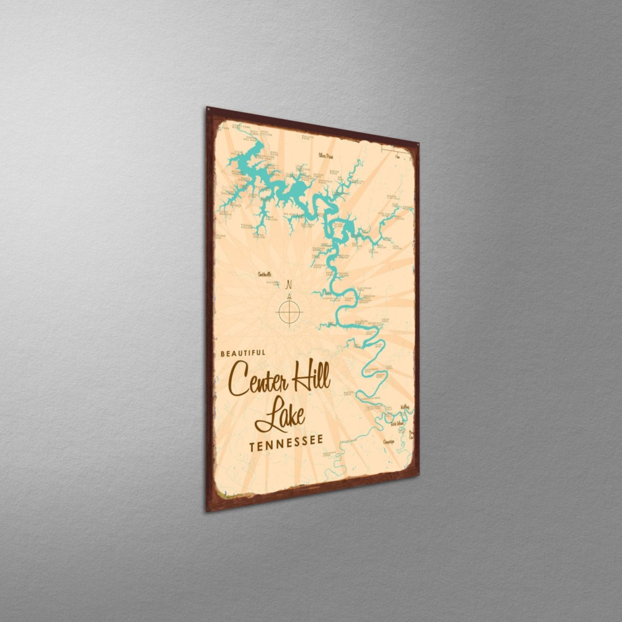 Center Hill Lake Tennessee, Rustic Metal Sign Map Art