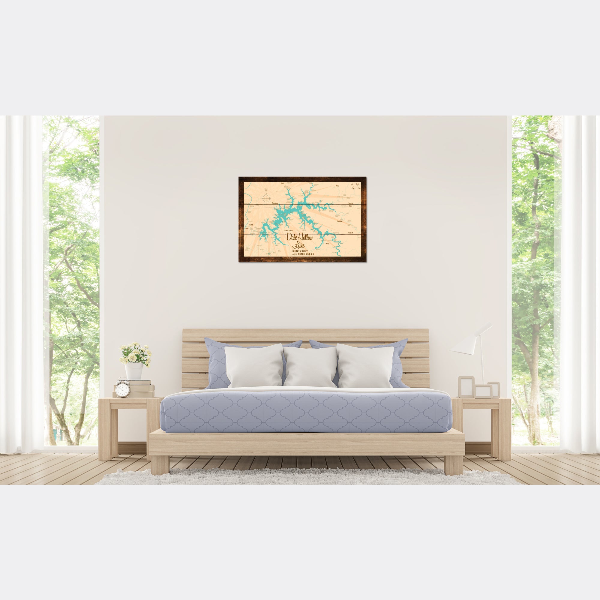 Dale Hollow Lake, Kentucky & Tennessee, Rustic Wood Sign Map Art
