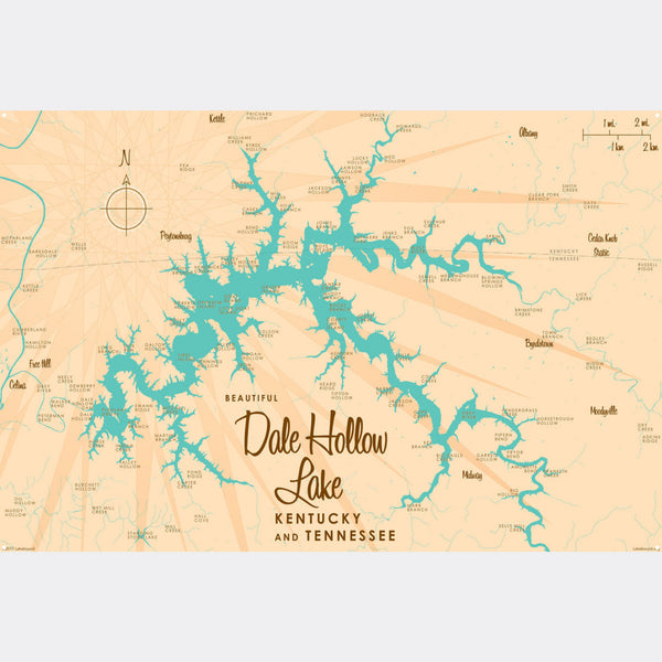 Dale Hollow Lake Kentucky Tennessee, Metal Sign Map Art