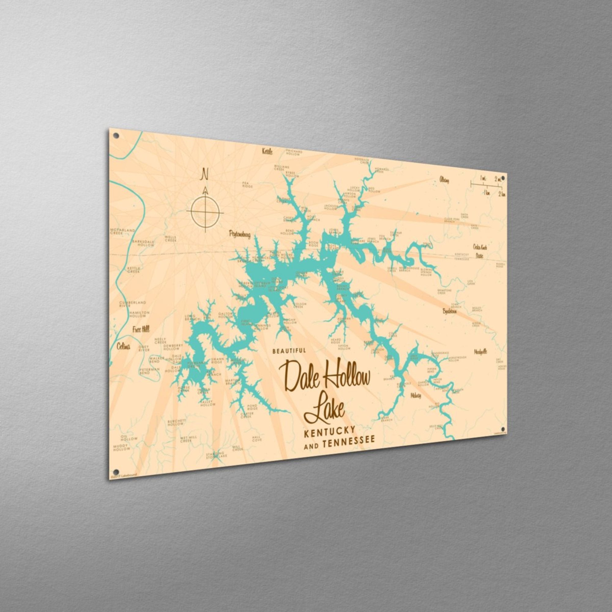 Dale Hollow Lake Kentucky Tennessee, Metal Sign Map Art