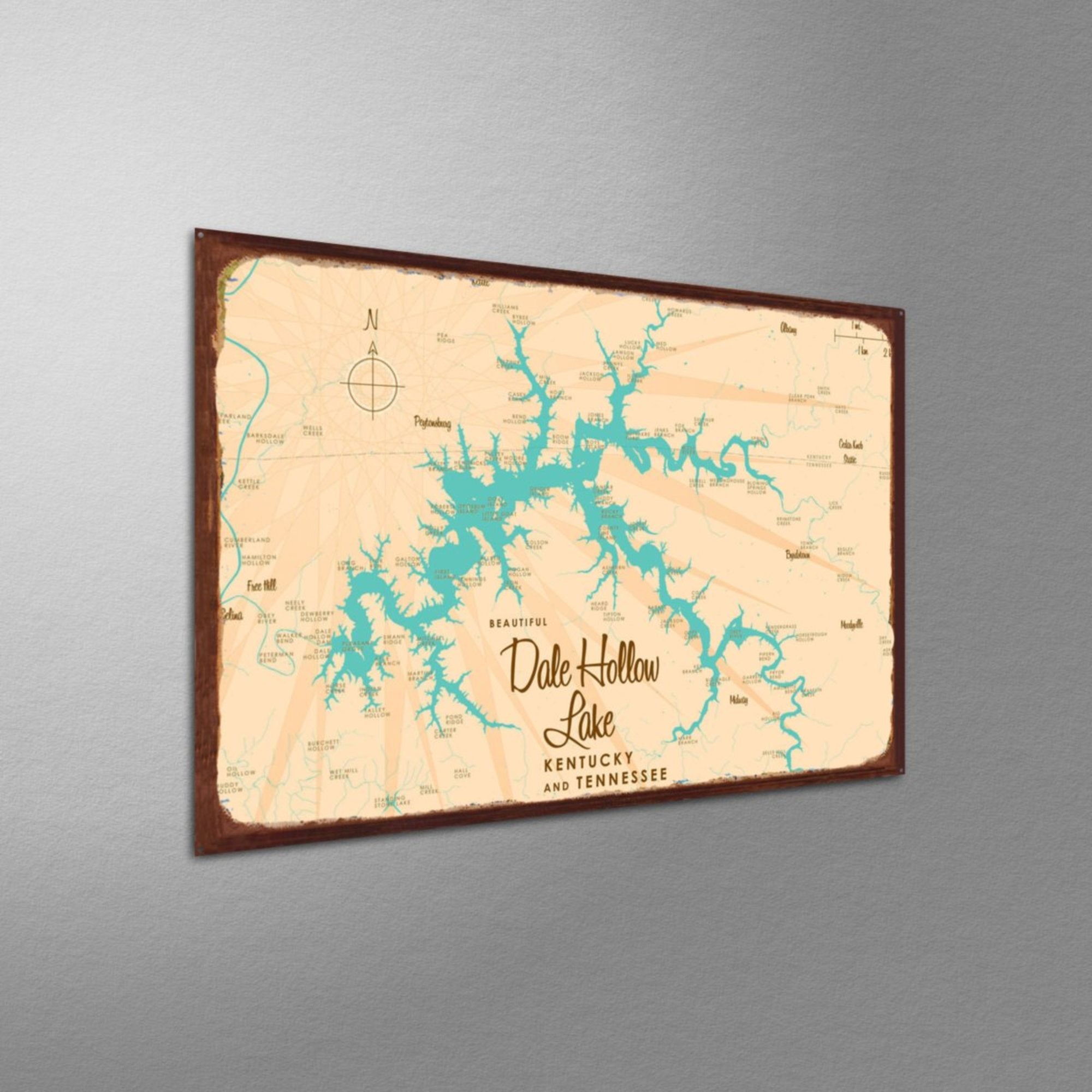 Dale Hollow Lake Kentucky Tennessee, Rustic Metal Sign Map Art