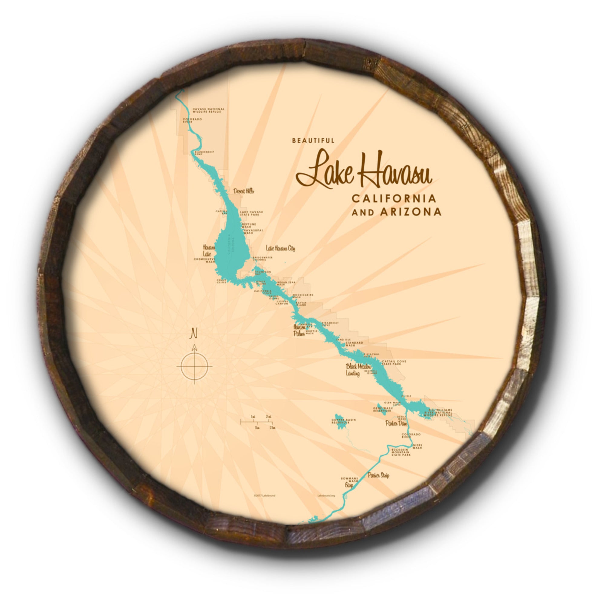 Lake Havasu, California & Arizona, Barrel End Map Art