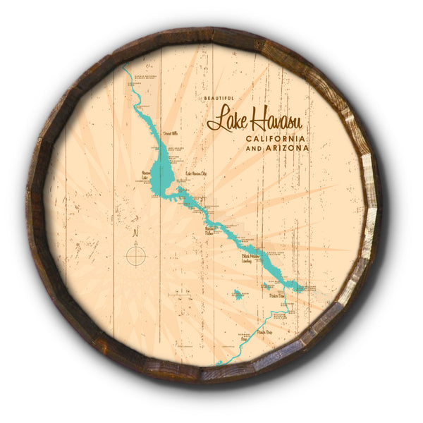Lake Havasu, California & Arizona, Rustic Barrel End Map Art