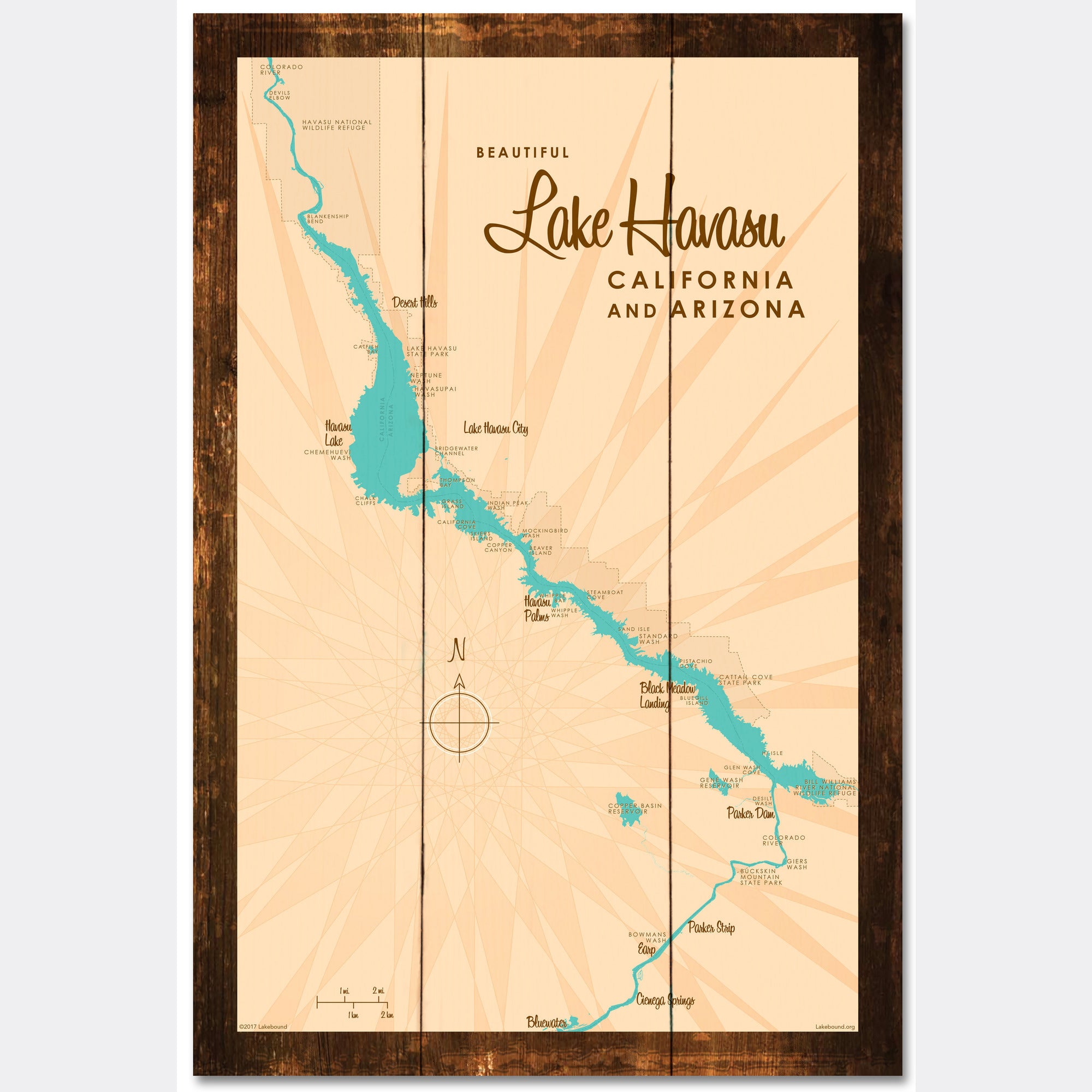 Lake Havasu, California & Arizona, Rustic Wood Sign Map Art