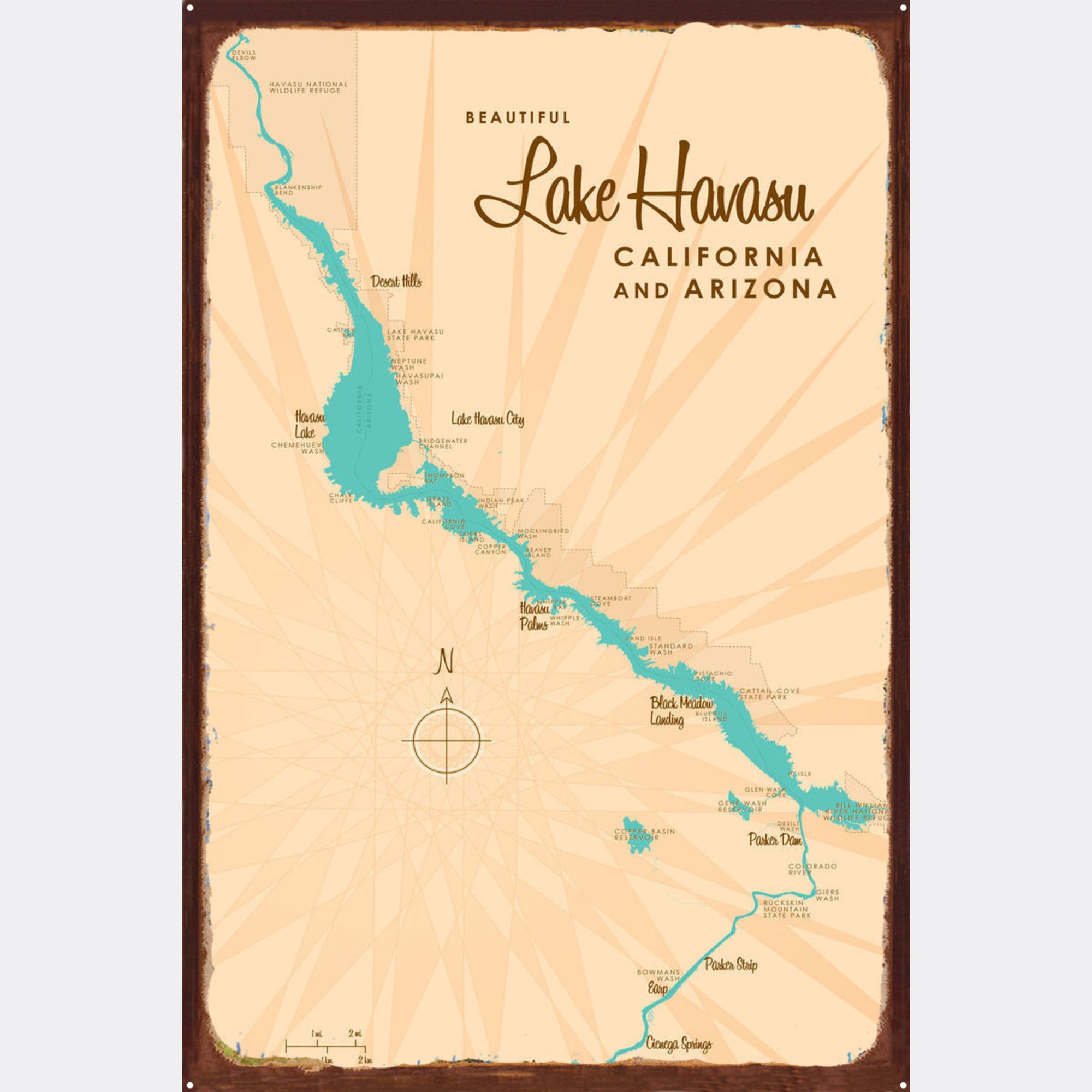Lake Havasu California Arizona, Rustic Metal Sign Map Art
