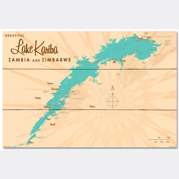 Lake Kariba, Zambia & Zimbabwe, Wood Sign Map Art