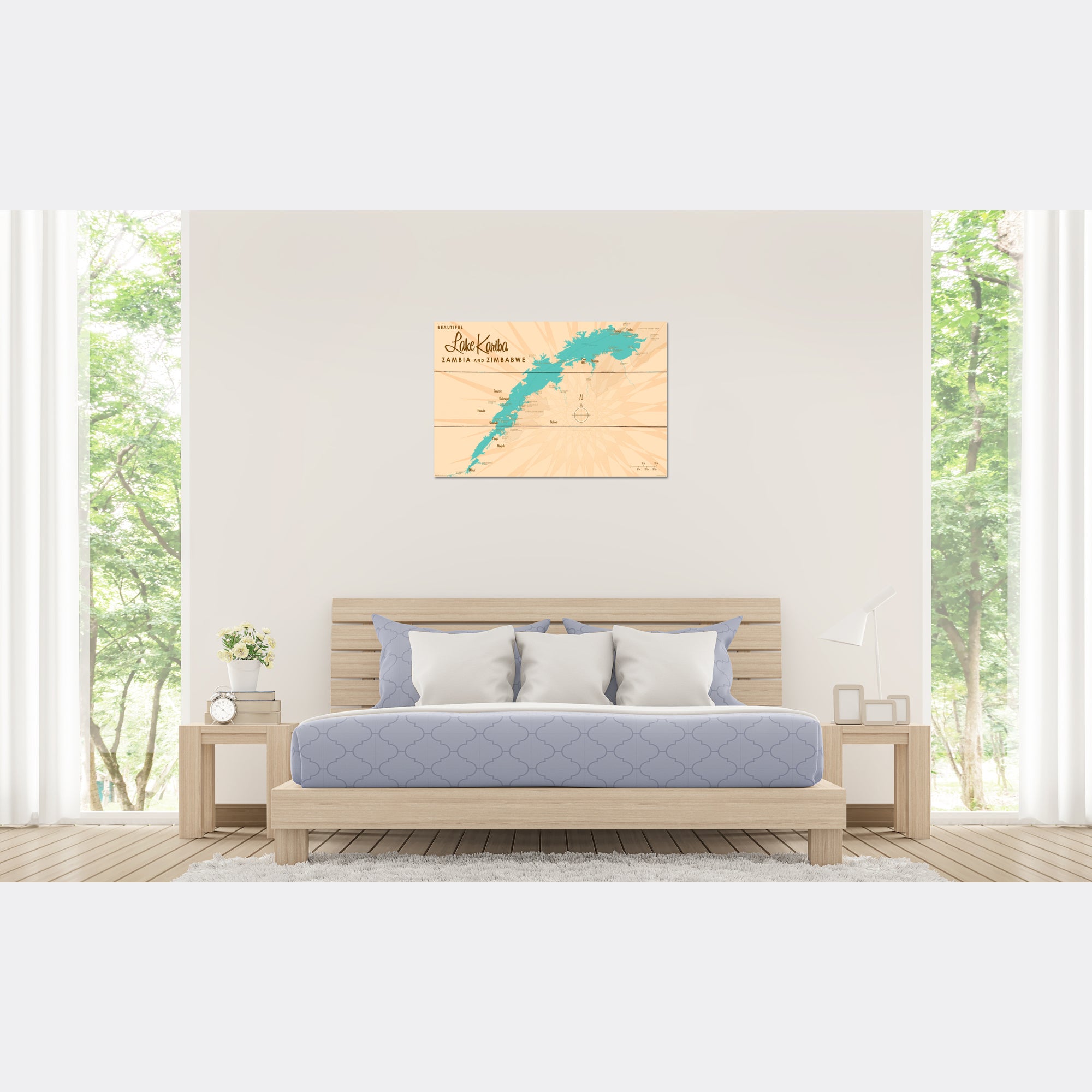 Lake Kariba, Zambia & Zimbabwe, Wood Sign Map Art