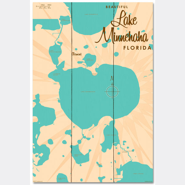 Lake Minnehaha, Florida, Wood Sign Map Art