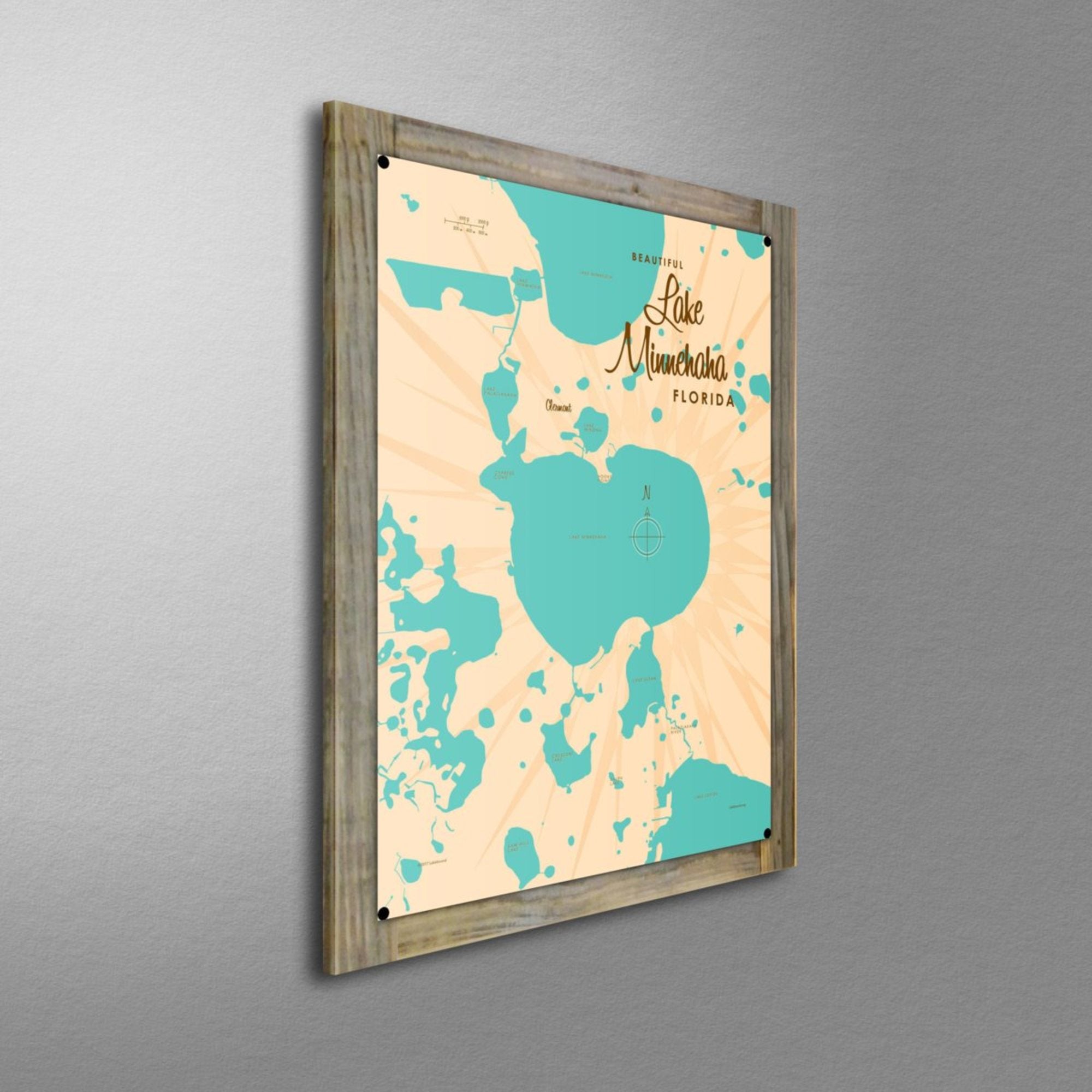 Lake Minnehaha Florida, Wood-Mounted Metal Sign Map Art