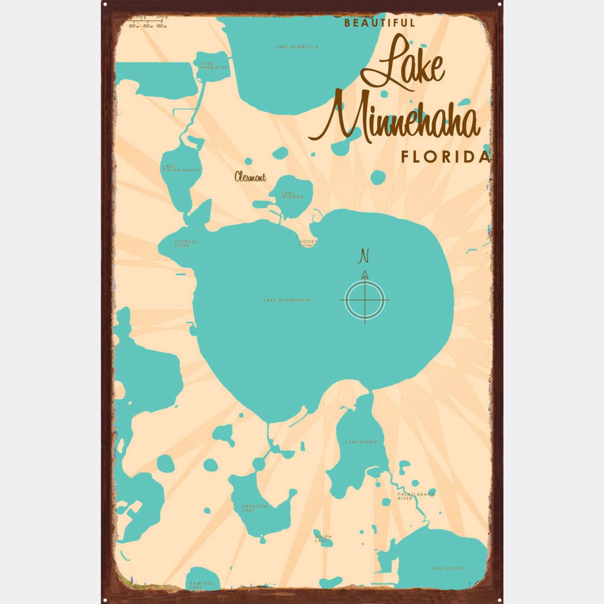 Lake Minnehaha Florida, Rustic Metal Sign Map Art
