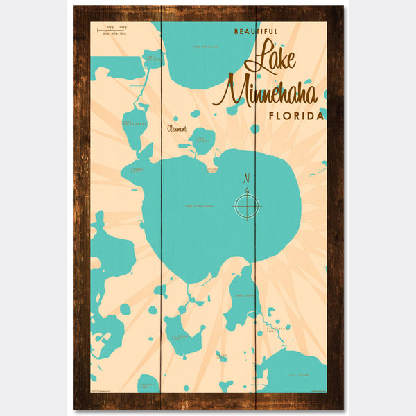Lake Minnehaha, Florida, Rustic Wood Sign Map Art