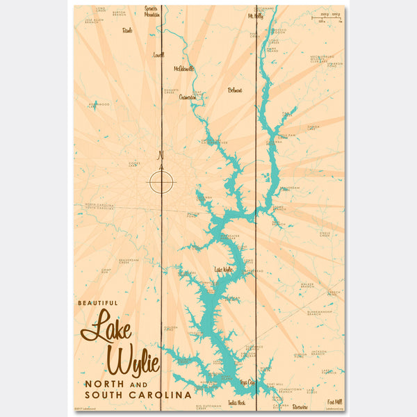 Lake Wylie, Carolinas, Wood Sign Map Art