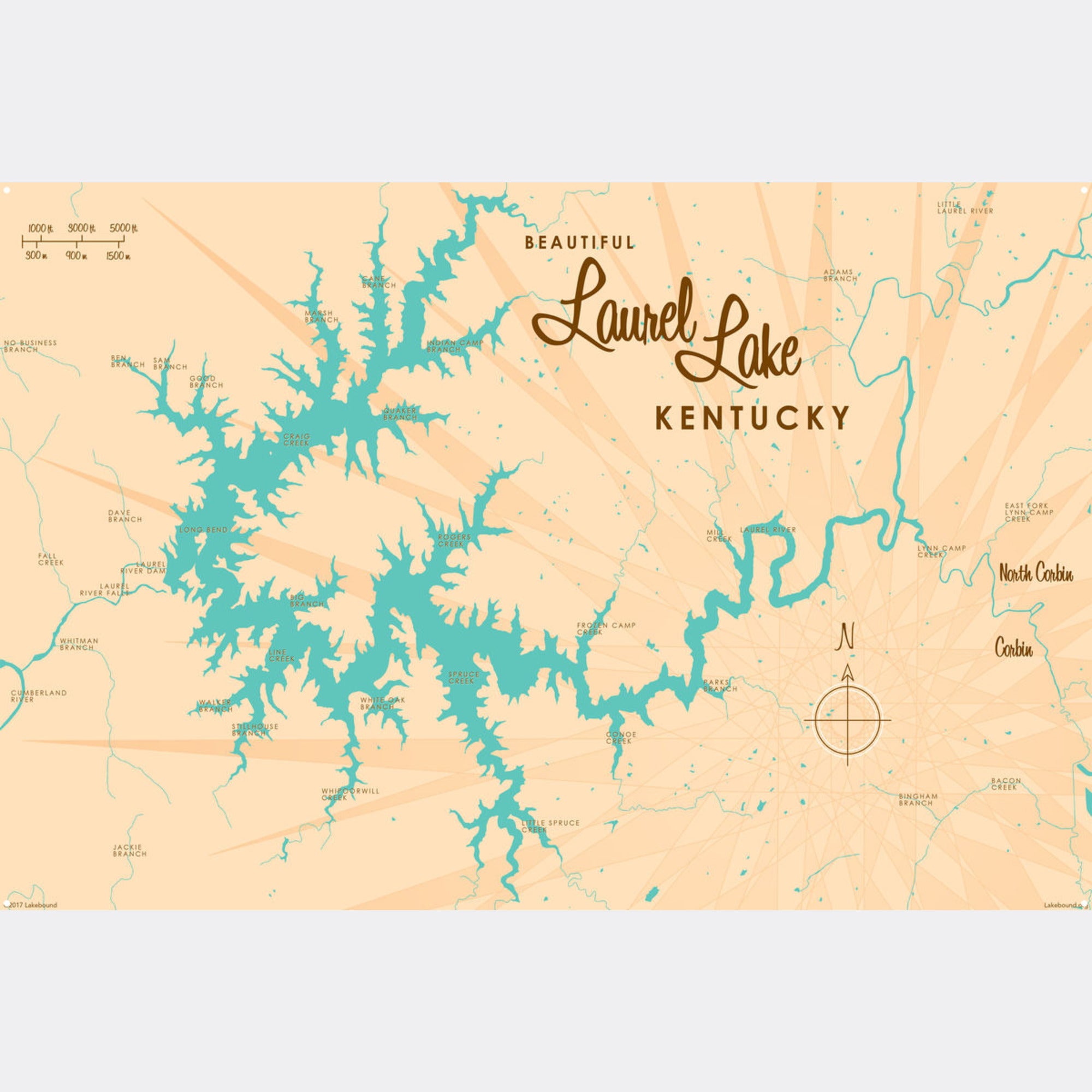 Laurel Lake Kentucky, Metal Sign Map Art