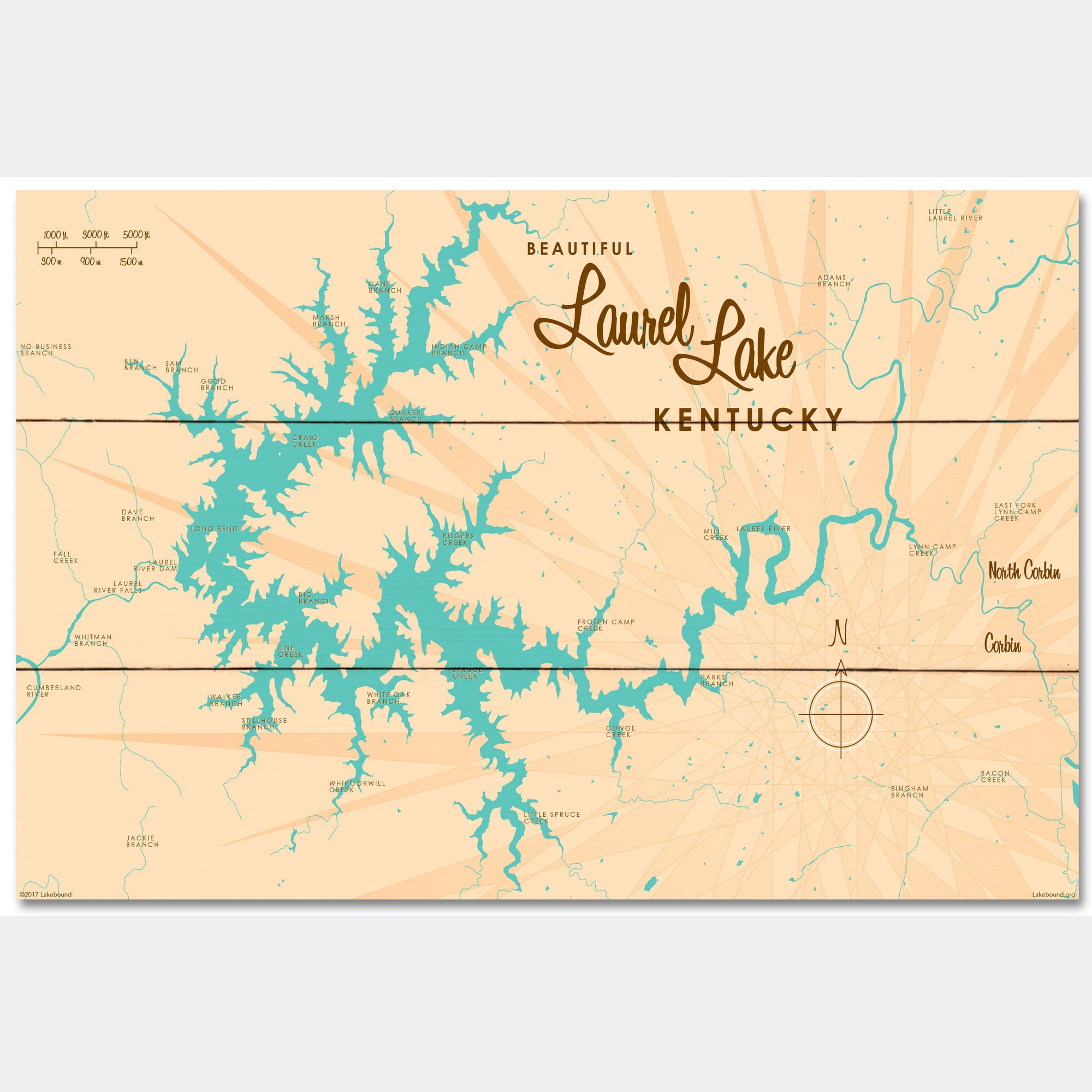 Laurel Lake, Kentucky, Wood Sign Map Art