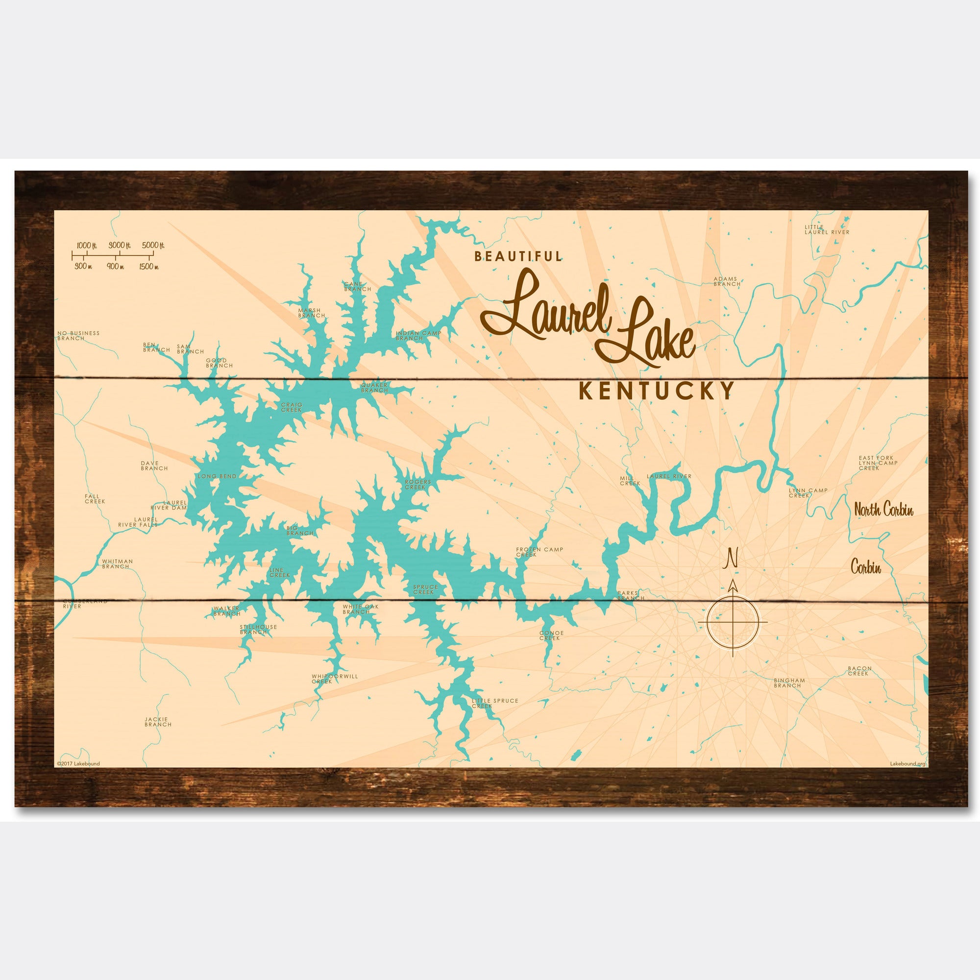 Laurel Lake, Kentucky, Rustic Wood Sign Map Art