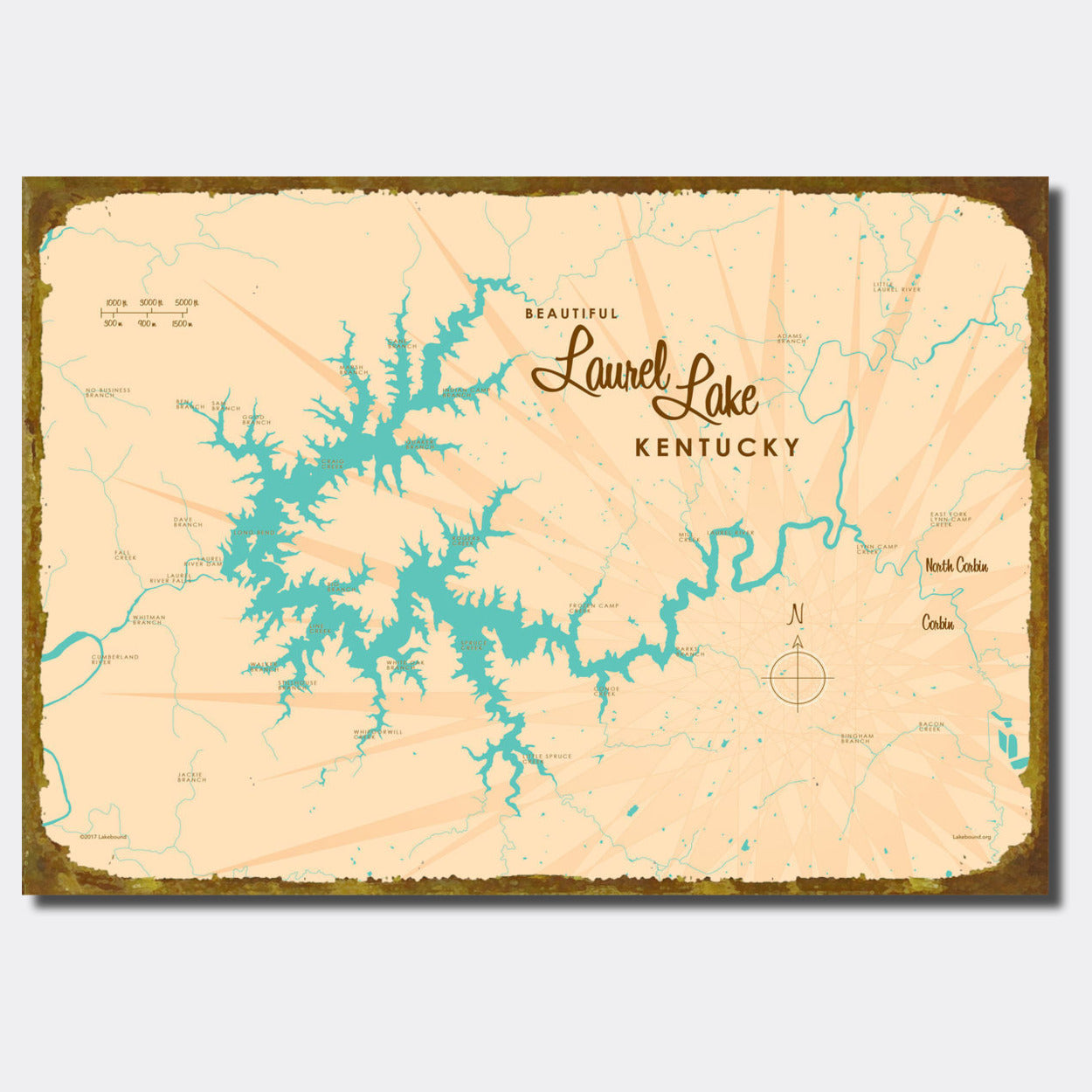 Laurel Lake, Kentucky, Sign Map Art
