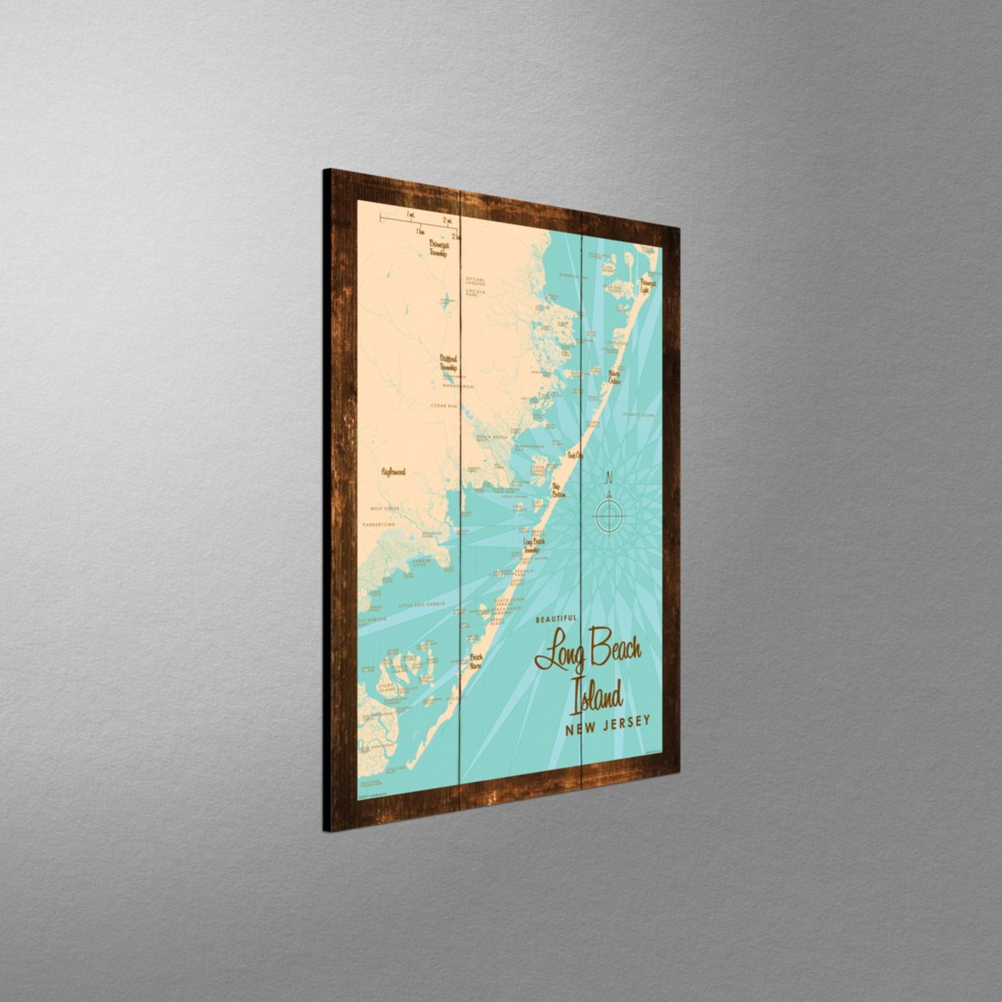 Long Beach Island, New Jersey, Rustic Wood Sign Map Art