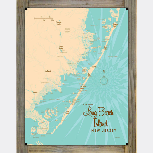 Long Beach Island New Jersey, Wood-Mounted Metal Sign Map Art