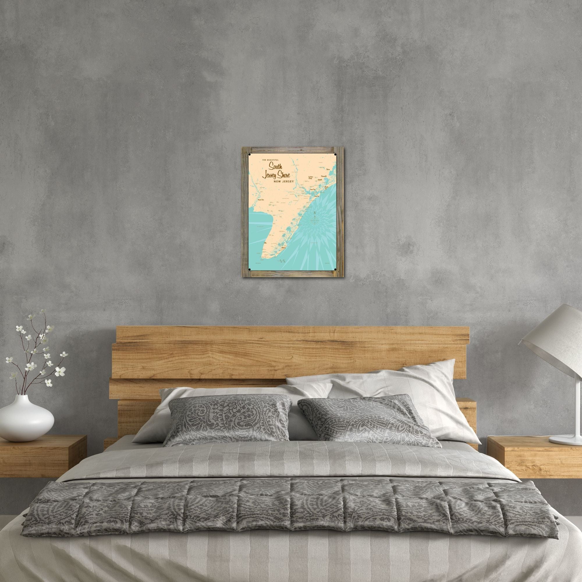 South Jersey Shore New Jersey, Wood-Mounted Metal Sign Map Art