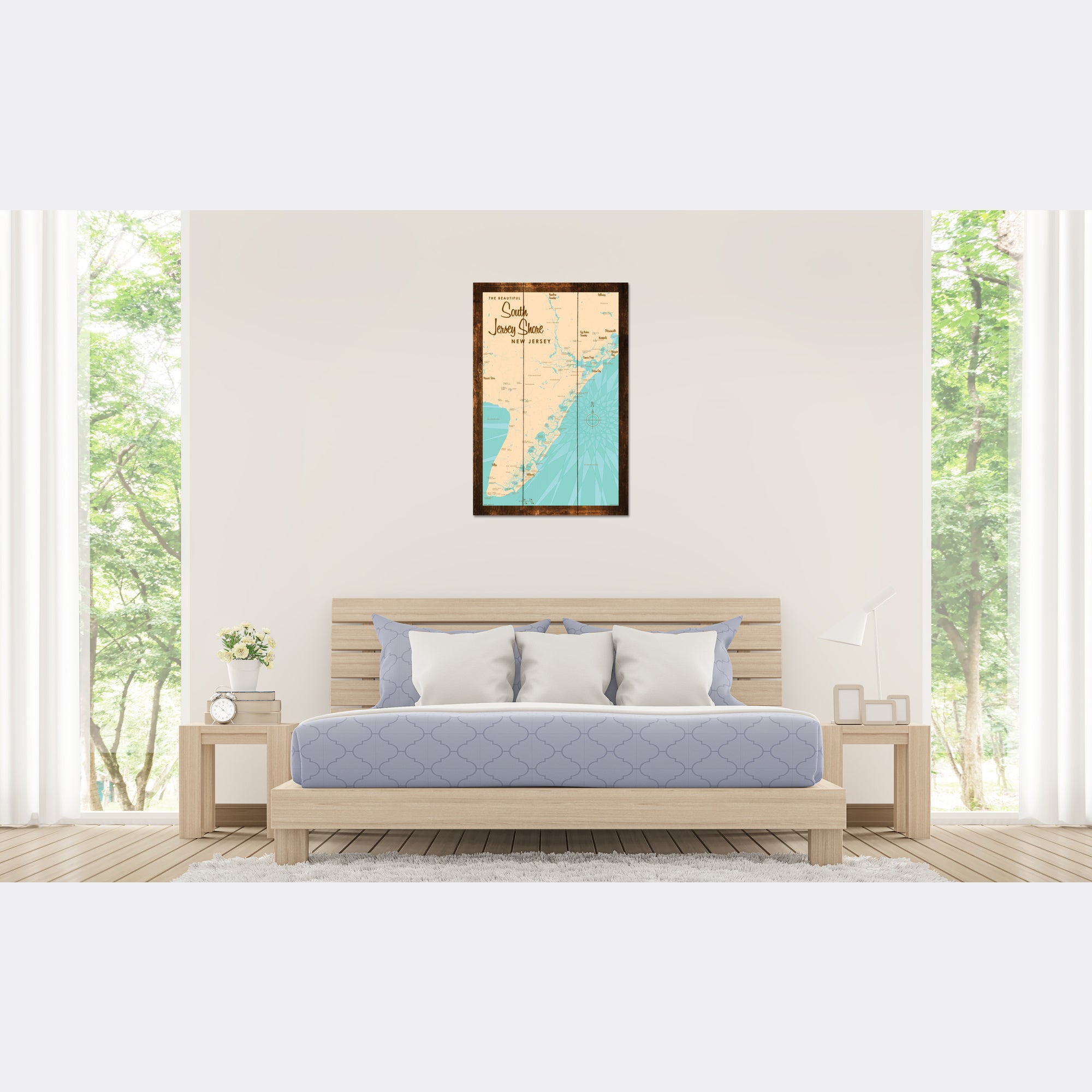 South Jersey Shore, Rustic Wood Sign Map Art