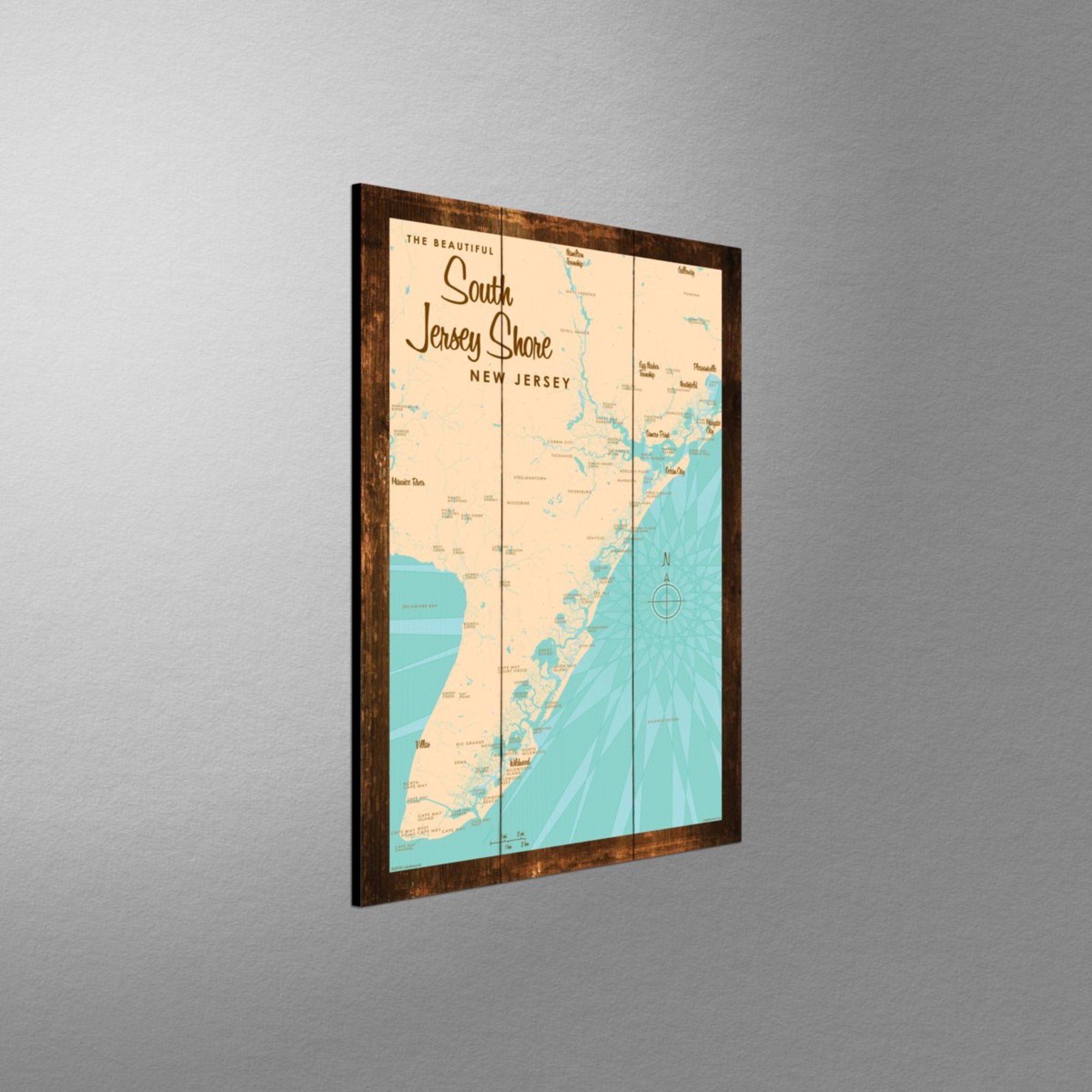 South Jersey Shore, Rustic Wood Sign Map Art