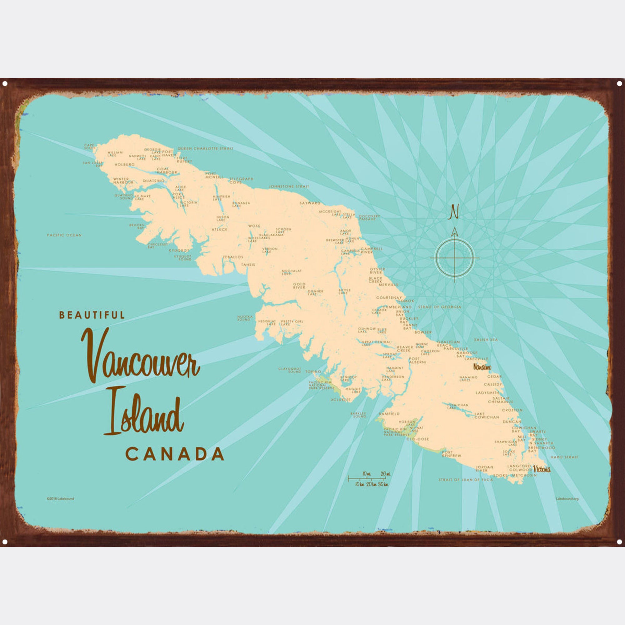 Vancouver Island Canada, Rustic Metal Sign Map Art