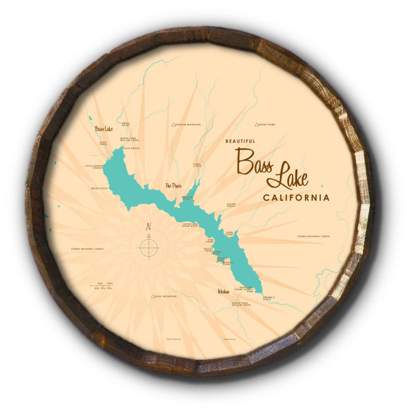 Bass Lake California, Barrel End Map Art