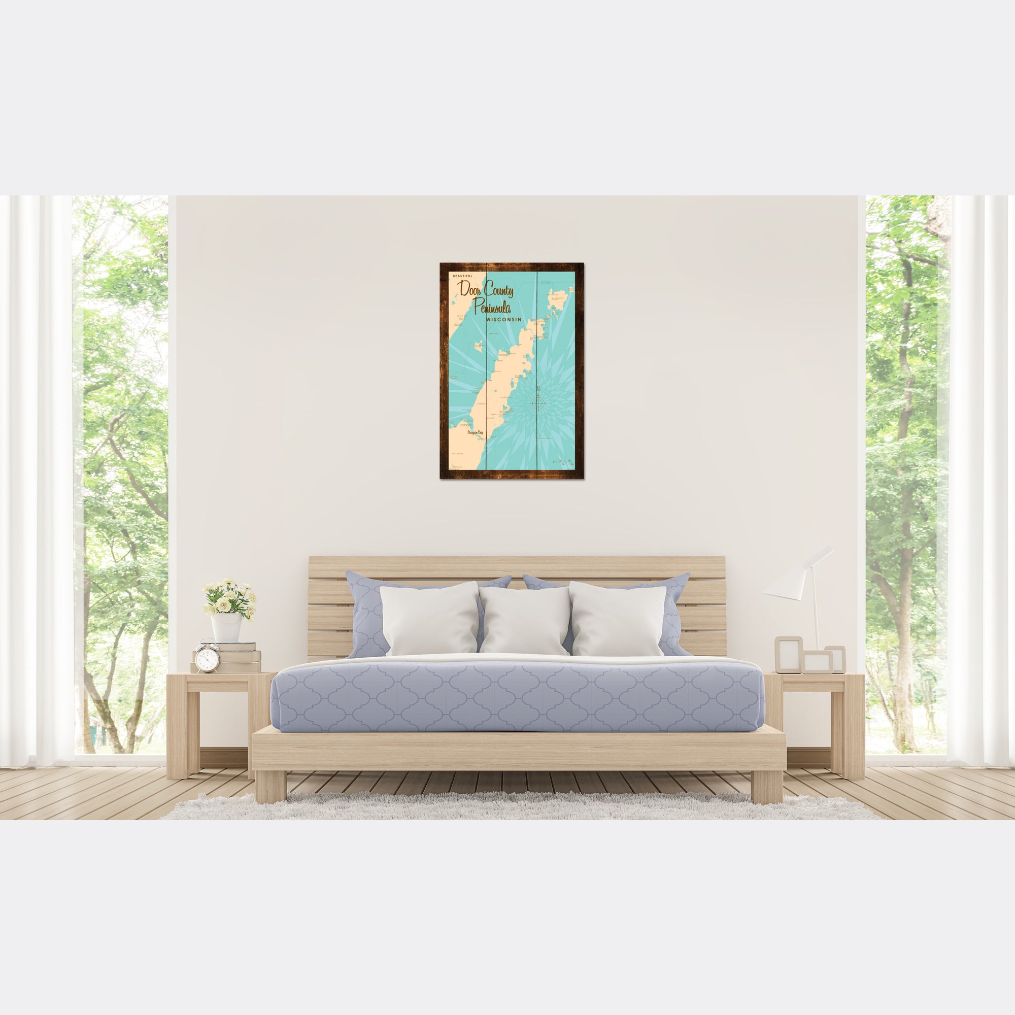 Door County Peninsula Wisconsin, Rustic Wood Sign Map Art