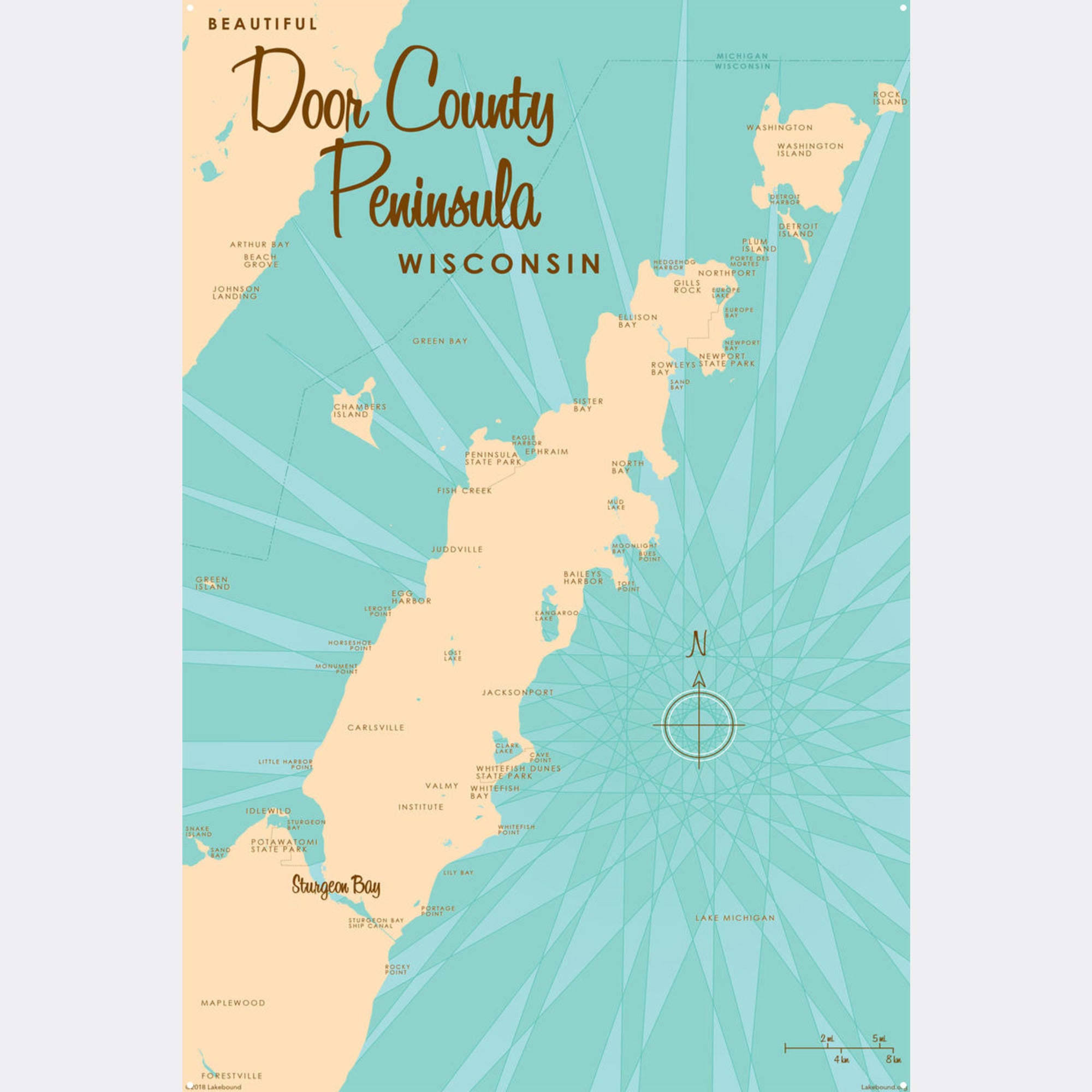 Door County Peninsula Wisconsin, Metal Sign Map Art
