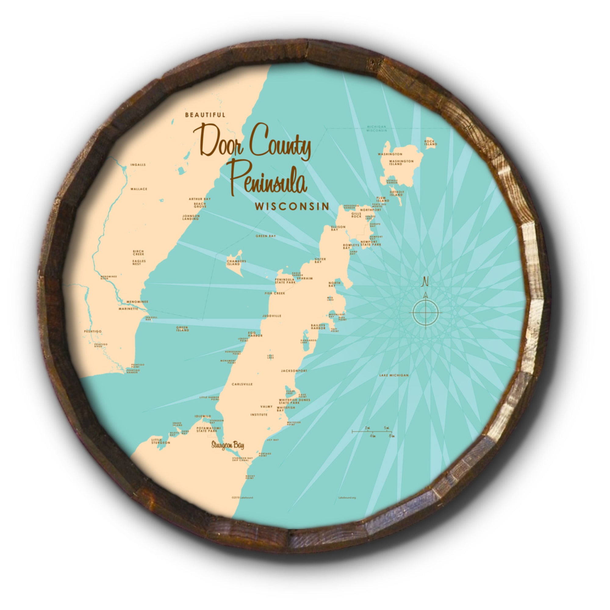 Door County Peninsula Wisconsin, Barrel End Map Art