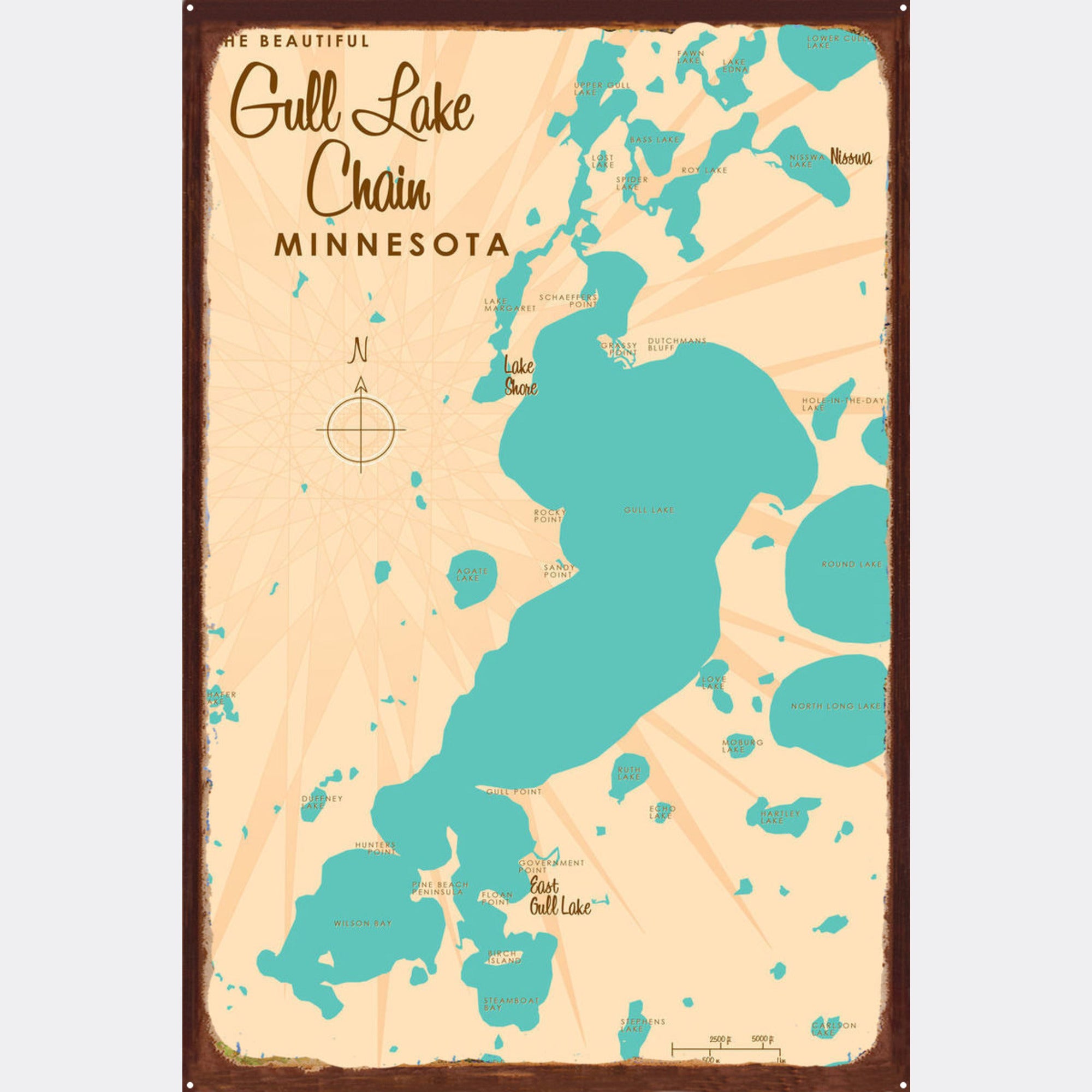 Gull Lake Chain Minnesota, Rustic Metal Sign Map Art