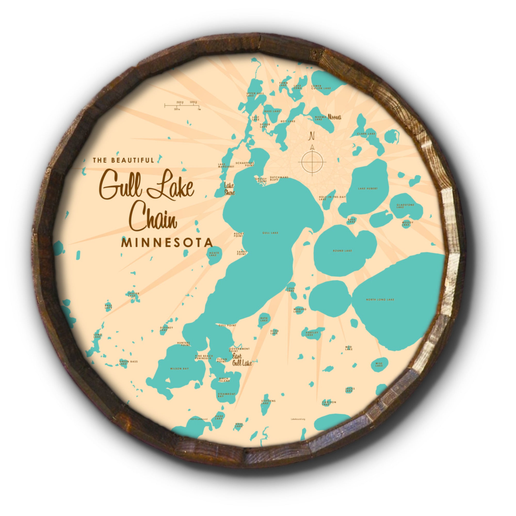Gull Lake Chain Minnesota, Barrel End Map Art