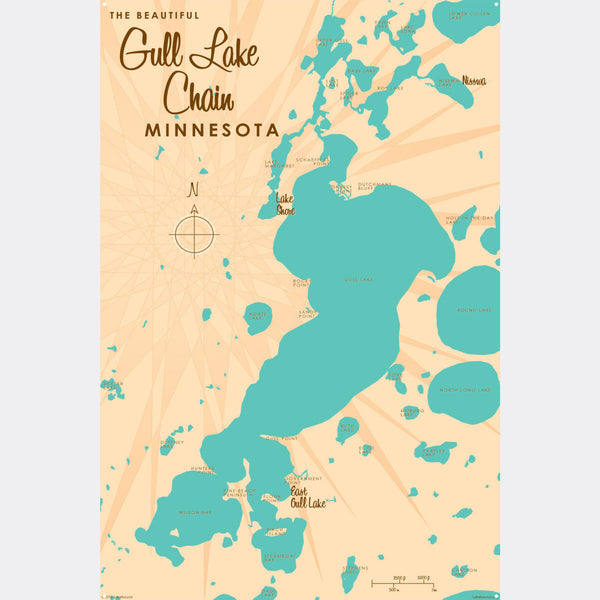 Gull Lake Chain Minnesota, Metal Sign Map Art