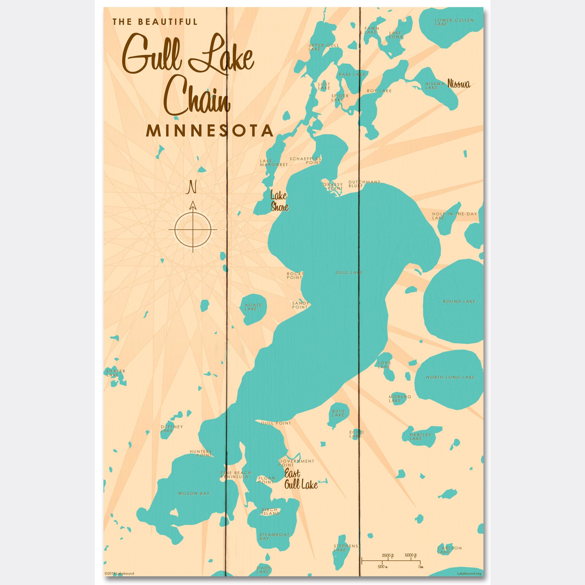 Gull Lake Chain Minnesota, Wood Sign Map Art