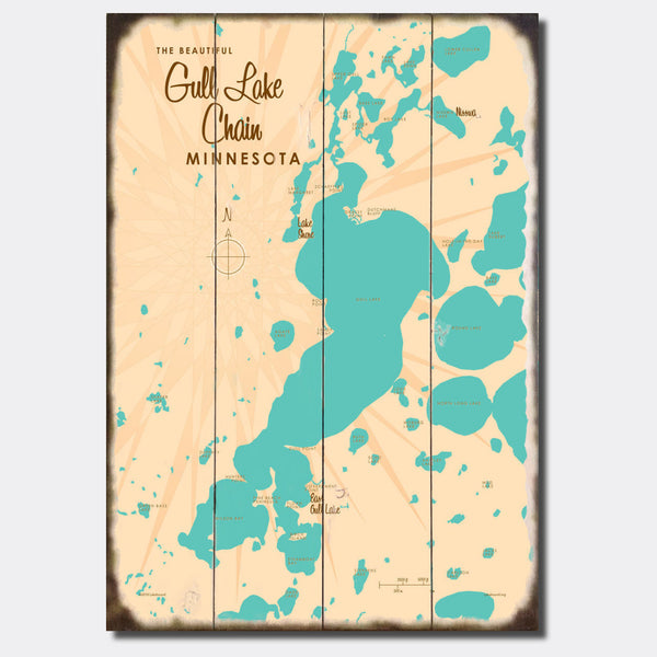 Gull Lake Chain Minnesota, Sign Map Art