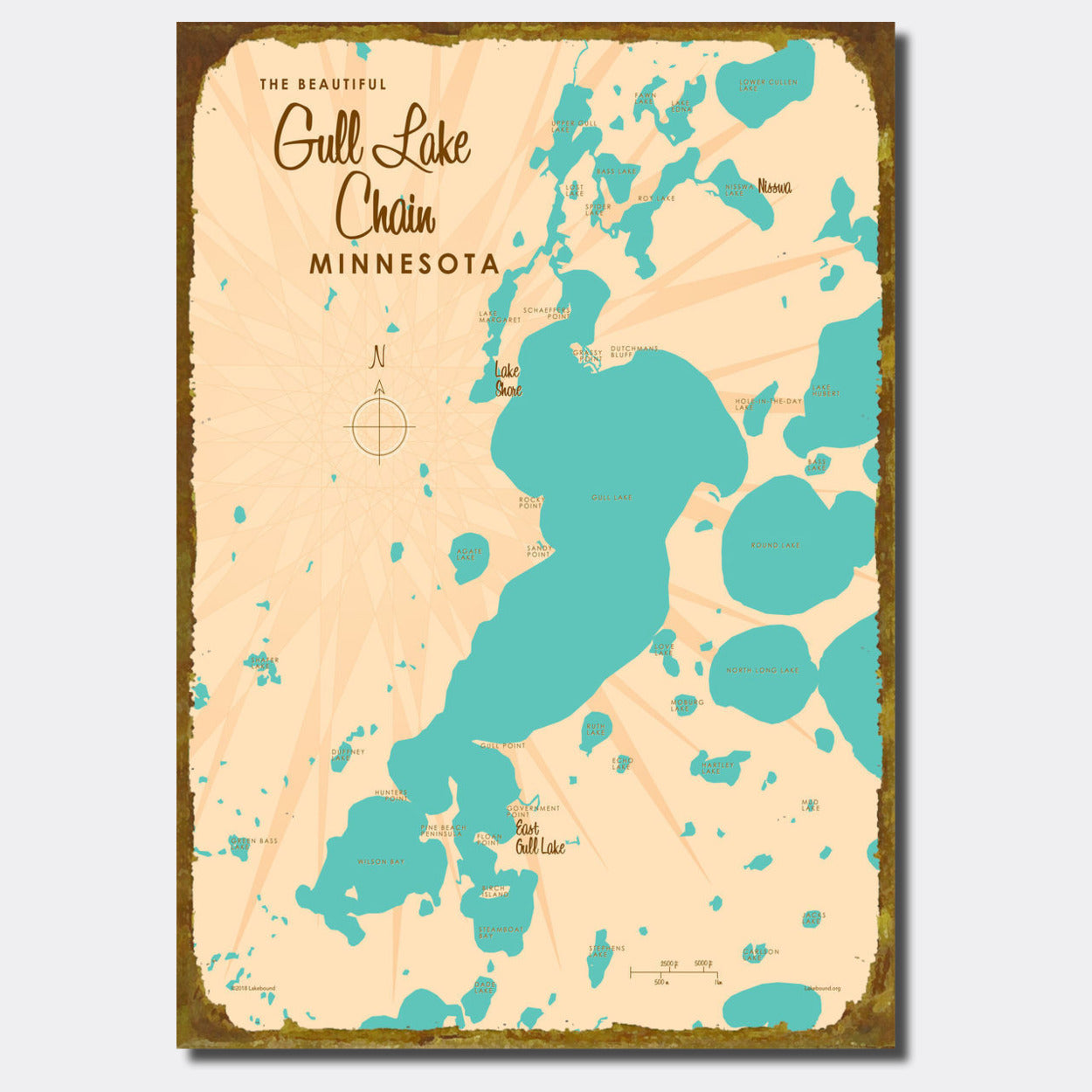 Gull Lake Chain Minnesota, Sign Map Art