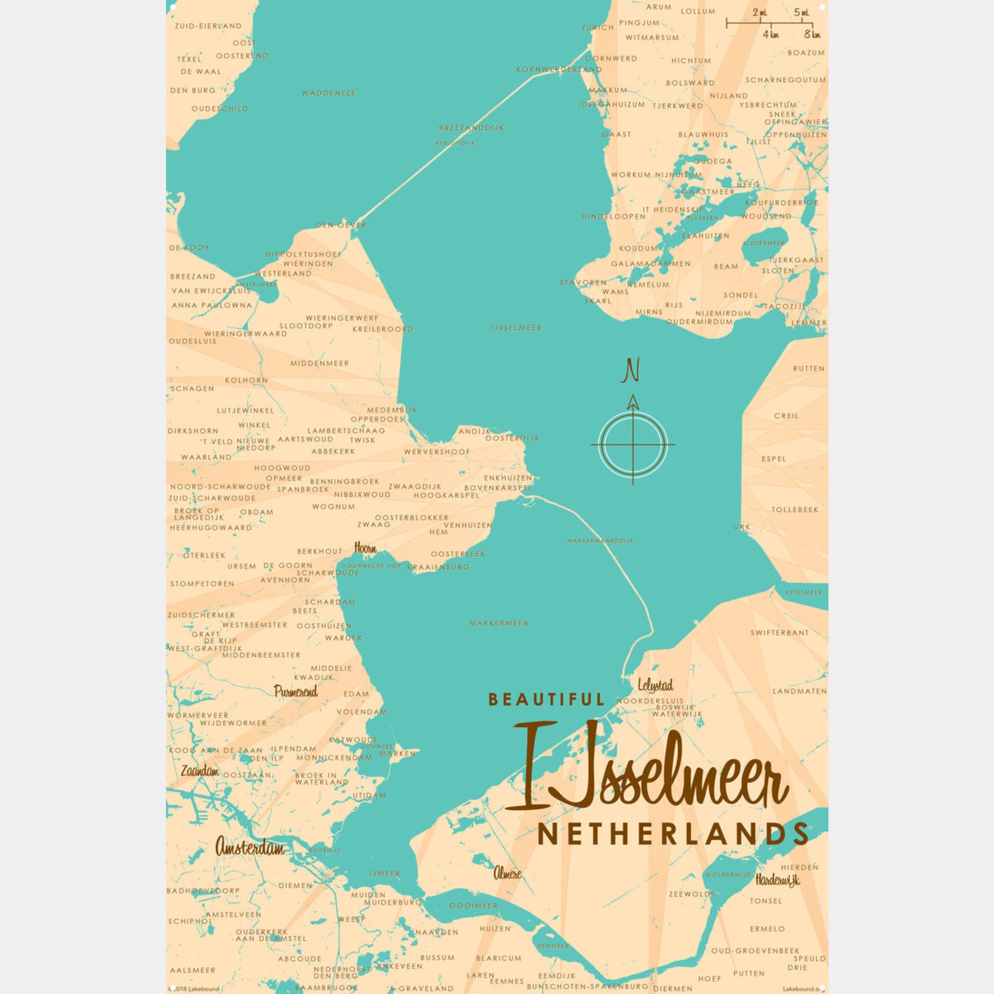 IJsselmeer Netherlands, Metal Sign Map Art