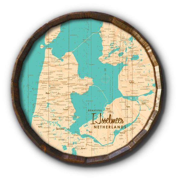 IJsselmeer Netherlands, Rustic Barrel End Map Art