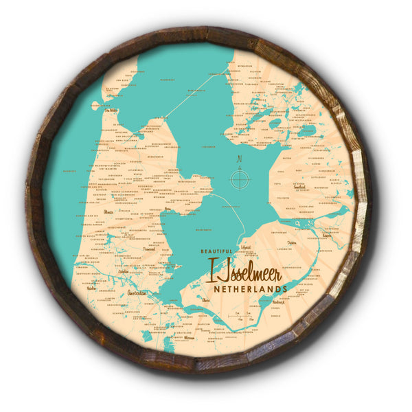 IJsselmeer Netherlands, Barrel End Map Art