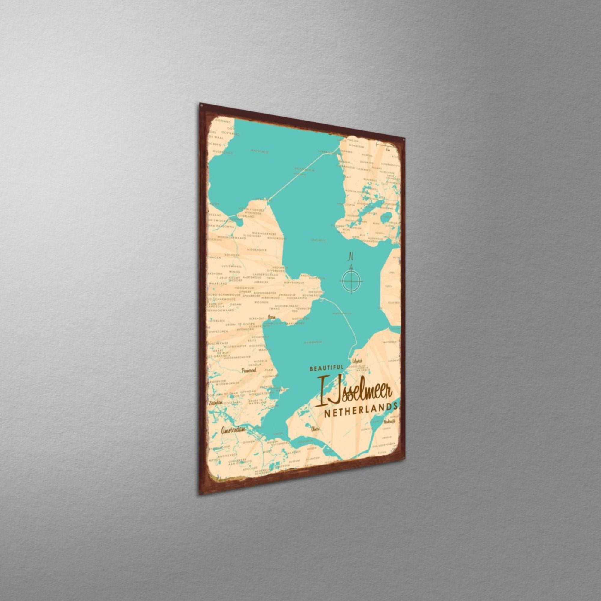 IJsselmeer Netherlands, Rustic Metal Sign Map Art