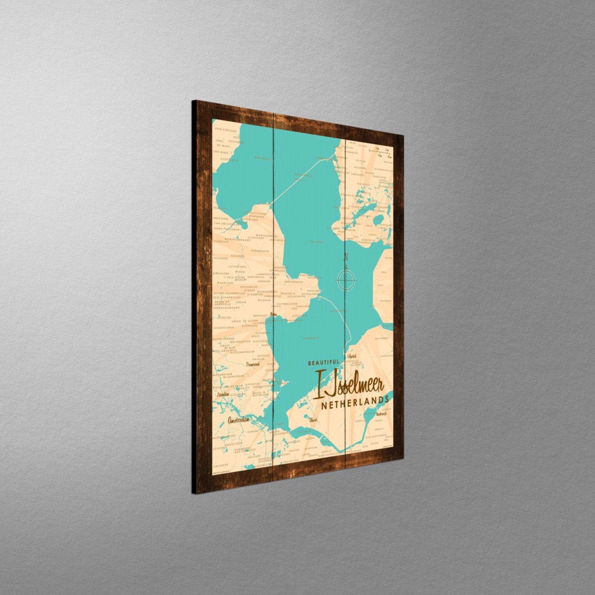 IJsselmeer Netherlands, Rustic Wood Sign Map Art