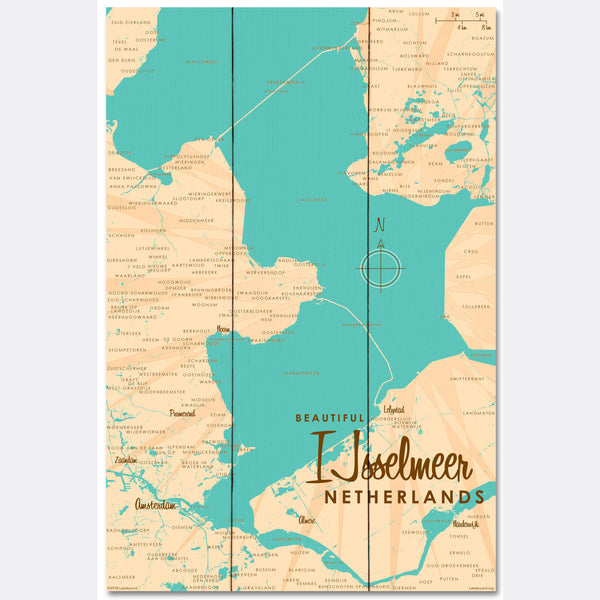 IJsselmeer Netherlands, Wood Sign Map Art