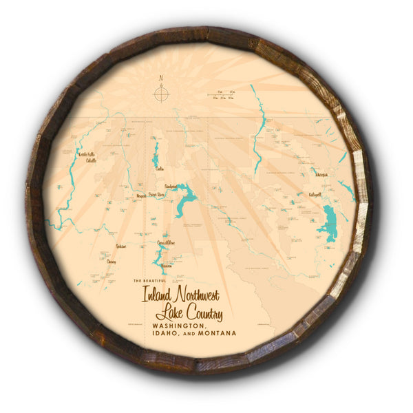 Inland Northwest Lake Country WA ID Montana, Barrel End Map Art