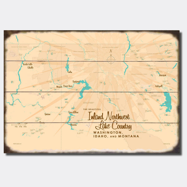 Inland Northwest Lake Country WA ID Montana, Sign Map Art