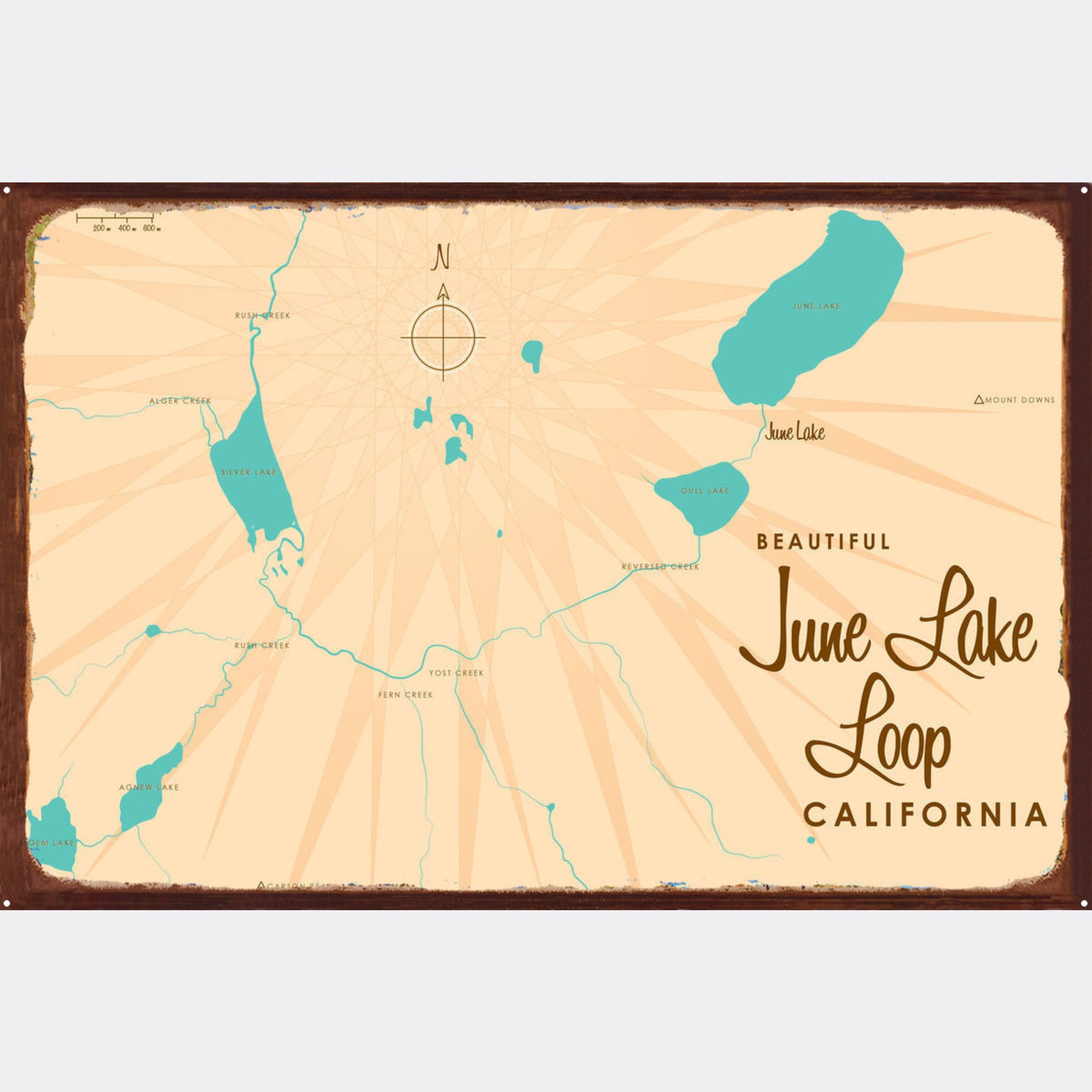 June Lake Loop California, Rustic Metal Sign Map Art