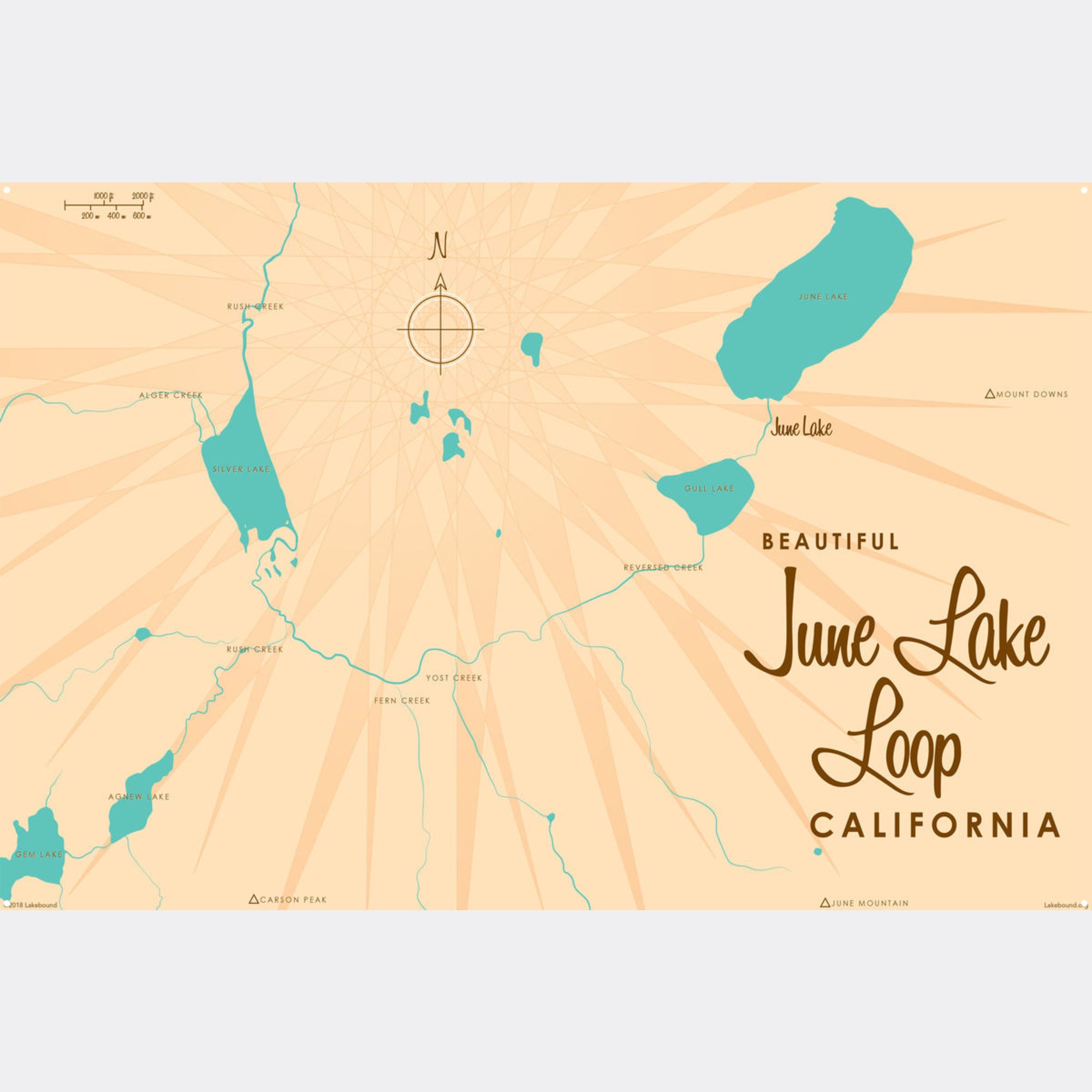 June Lake Loop California, Metal Sign Map Art